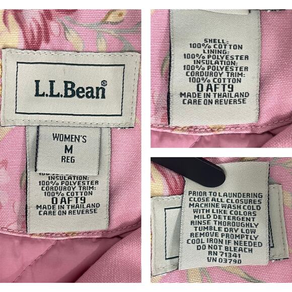 Vintage L.L. Bean Barn Chore Coat Floral Pink Jacket Medium Quilted Thinsulate - Picture 5 of 16